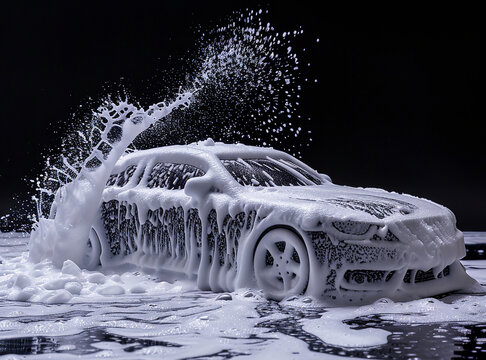 Car covered in soap foam
